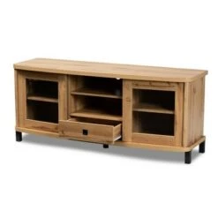 Walda Wood 1 Drawer TV Stand for TVs up to 55" Oak Brown/Black - Baxton Studio
