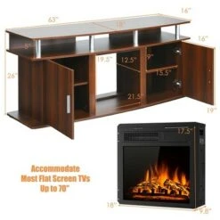Costway 63'' Fireplace TV Stand W/18'' 1500W Electric Fireplace up to 70'' Walnut