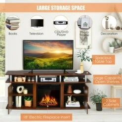 Costway 63'' Fireplace TV Stand W/18'' 1500W Electric Fireplace up to 70'' Walnut -Cheap TV Stands Store unnamed file 8079