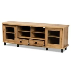 Walda Wood 2 Drawer TV Stand for TVs up to 65" Oak Brown/Black - Baxton Studio