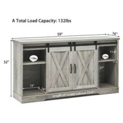 Costway 59'' Farmhouse TV Stand Sliding Barn Door Cabinet w/ Adjustable Shelf