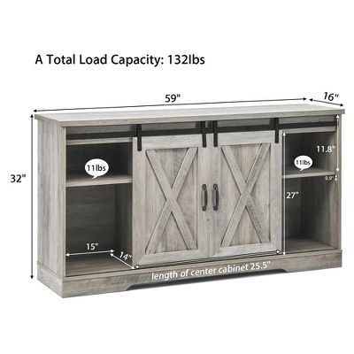 Costway 59'' Farmhouse TV Stand Sliding Barn Door Cabinet w/ Adjustable Shelf 3 Costway 59'' Farmhouse TV Stand Sliding Barn Door Cabinet w/ Adjustable Shelf