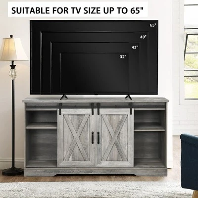 Costway 59'' Farmhouse TV Stand Sliding Barn Door Cabinet w/ Adjustable Shelf 7 Costway 59'' Farmhouse TV Stand Sliding Barn Door Cabinet w/ Adjustable Shelf - Image 5