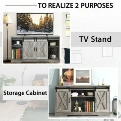 Costway 59'' Farmhouse TV Stand Sliding Barn Door Cabinet w/ Adjustable Shelf 18 Costway 59'' Farmhouse TV Stand Sliding Barn Door Cabinet w/ Adjustable Shelf -Cheap TV Stands Store unnamed file 8119
