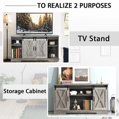 Costway 59'' Farmhouse TV Stand Sliding Barn Door Cabinet w/ Adjustable Shelf 8 Costway 59'' Farmhouse TV Stand Sliding Barn Door Cabinet w/ Adjustable Shelf - Image 6