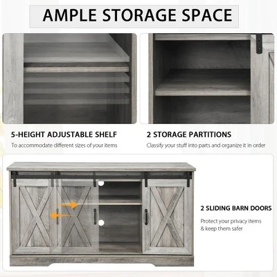 Costway 59'' Farmhouse TV Stand Sliding Barn Door Cabinet w/ Adjustable Shelf 9 Costway 59'' Farmhouse TV Stand Sliding Barn Door Cabinet w/ Adjustable Shelf - Image 7