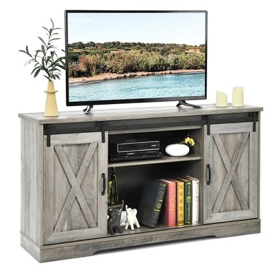 Costway 59'' Farmhouse TV Stand Sliding Barn Door Cabinet w/ Adjustable Shelf 12 Costway 59'' Farmhouse TV Stand Sliding Barn Door Cabinet w/ Adjustable Shelf - Image 10