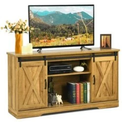 Costway 59'' Farmhouse TV Stand Sliding Barn Door Cabinet w/ Adjustable Shelf 23 Costway 59'' Farmhouse TV Stand Sliding Barn Door Cabinet w/ Adjustable Shelf -Cheap TV Stands Store unnamed file 8124