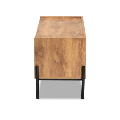 Tasman Wood and Metal 2 Door TV Stand for TVs up to 45" Natural Brown/Black - Baxton Studio 5 Tasman Wood and Metal 2 Door TV Stand for TVs up to 45" Natural Brown/Black - Baxton Studio - Image 3