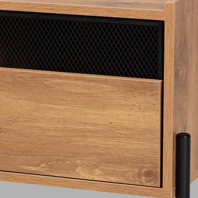 Tasman Wood and Metal 2 Door TV Stand for TVs up to 45" Natural Brown/Black - Baxton Studio 6 Tasman Wood and Metal 2 Door TV Stand for TVs up to 45" Natural Brown/Black - Baxton Studio - Image 4