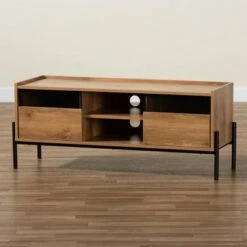 Tasman Wood and Metal 2 Door TV Stand for TVs up to 45" Natural Brown/Black - Baxton Studio 17 Tasman Wood and Metal 2 Door TV Stand for TVs up to 45" Natural Brown/Black - Baxton Studio -Cheap TV Stands Store unnamed file 8154