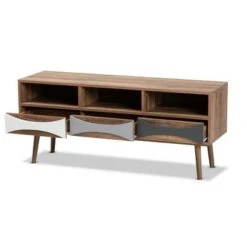 Leane Natural Wood 3 Drawer TV Stand for TVs up to 45" Brown - Baxton Studio