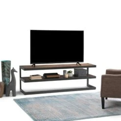 Cecilia Solid Acacia Wood Low TV Stand for TVs up to 74" Rustic Natural Aged Brown - WyndenHall