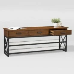 Houston TV Bench for TVs up to 70" - CorLiving Whitewash/gray Oak