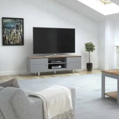 Driftwood Top TV Stand for TVs up to 70" Satin Gray - AVF