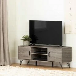 Evane TV Stand for TVs up to 55" with Doors Oak Camel - South Shore