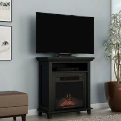 Hastings Home Electric Fireplace TV Stand With Faux Logs and LED Flames - Black -Cheap TV Stands Store unnamed file 852