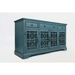 Craftsmen Series Transitional Style 3 Drawer Wooden TV Stand for TVs up to 60" Blue - Benzara