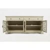 Craftsmen Series Wooden TV Stand for TVs up to 70" with Fretwork Designed Doors Cream - Benzara