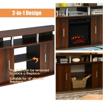 Costway 63'' Fireplace TV Stand W/18'' 1400W Electric Fireplace up to 70'' Walnut 8 Costway 63'' Fireplace TV Stand W/18'' 1400W Electric Fireplace up to 70'' Walnut - Image 6