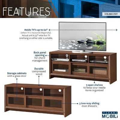 Modern TV Stand for TVs up to 60" with Storage Brown - Techni Mobili 5 Modern TV Stand for TVs up to 60" with Storage Brown - Techni Mobili - Image 4