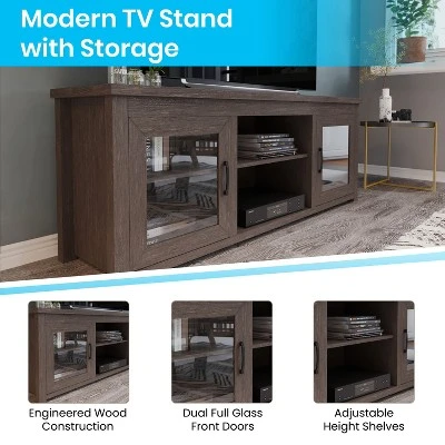 Emma and Oliver TV Stand for up to 80" TV's - 65" Media Console with Classic Full Glass Doors & 3 Adjustable Shelves 6 Emma and Oliver TV Stand for up to 80" TV's - 65" Media Console with Classic Full Glass Doors & 3 Adjustable Shelves - Image 4