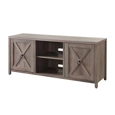 Henn& Hart 58" Modern Farmhouse Double Sliding Door Gray Oak Wood TV Stand - Henn&Hart 8 Henn& Hart 58" Modern Farmhouse Double Sliding Door Gray Oak Wood TV Stand - Henn&Hart - Image 6
