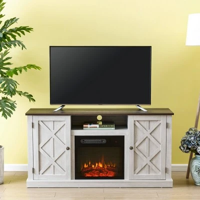 54" TV Stand for TVs up to 60" with Electric Fireplace Saw Cut Off White - Home Essentials 3 54" TV Stand for TVs up to 60" with Electric Fireplace Saw Cut Off White - Home Essentials