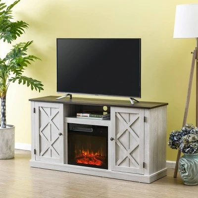 54" TV Stand for TVs up to 60" with Electric Fireplace Saw Cut Off White - Home Essentials 4 54" TV Stand for TVs up to 60" with Electric Fireplace Saw Cut Off White - Home Essentials - Image 2