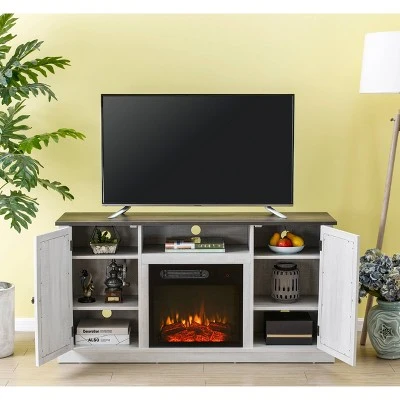 54" TV Stand for TVs up to 60" with Electric Fireplace Saw Cut Off White - Home Essentials 5 54" TV Stand for TVs up to 60" with Electric Fireplace Saw Cut Off White - Home Essentials - Image 3
