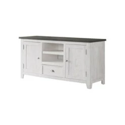 Monterey Solid Wood TV Stand in White with Gray Top - Martin Svensson Home