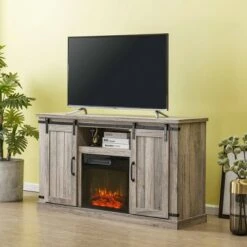 Sliding Doors Electric Fireplace TV Stand for TVs up to 60" Antique Gray Oak - Home Essentials -Cheap TV Stands Store unnamed file 959
