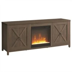 Henn& Hart 58 in. Alder Brown TV Stand with Crystal Fireplace Insert - Henn&Hart