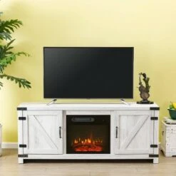 58" TV Stand for TVs up to 65" with Electric Fireplace Oak - Home Essentials
