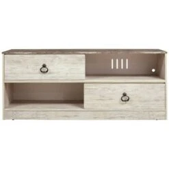 2 Drawers and 2 Cubbies TV Stand for TVs up to 65" White/Brown - Benzara