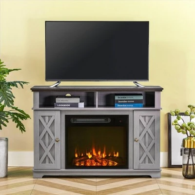 48" TV Stand for TVs up to 55" with Electric Fireplace Gray - Home Essentials 3 48" TV Stand for TVs up to 55" with Electric Fireplace Gray - Home Essentials