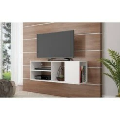 Minetta Floating with 4 Shelves TV Stand for TVs up to 48" White - Manhattan Comfort