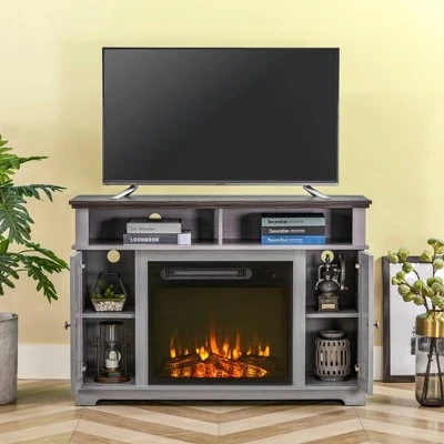 48" TV Stand for TVs up to 55" with Electric Fireplace Gray - Home Essentials 5 48" TV Stand for TVs up to 55" with Electric Fireplace Gray - Home Essentials - Image 3