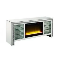 Fireplace with Three Shelves TV Stand for TVs up to 58" Silver/Black - Benzara
